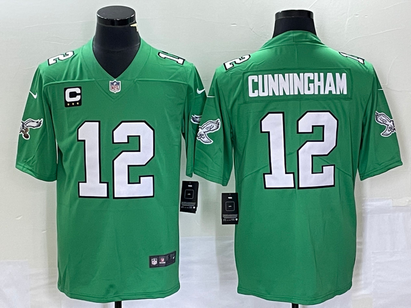 Men's Philadelphia Eagles #12 Randall Cunningham Green With C Patch Stitched Football Jersey